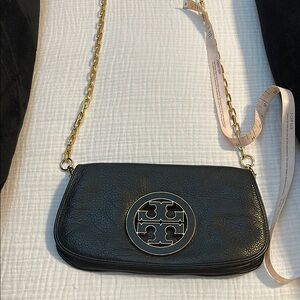 Tory Burch Black and Gold Crossbody Bag with Signature Medallion